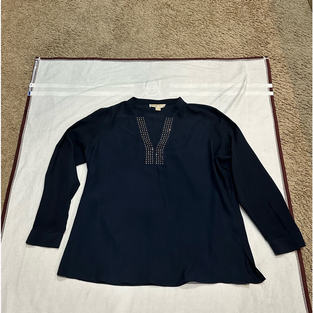 MICHAEL Michael Kors Navy Long-Sleeve Studded V-Neck Blouse